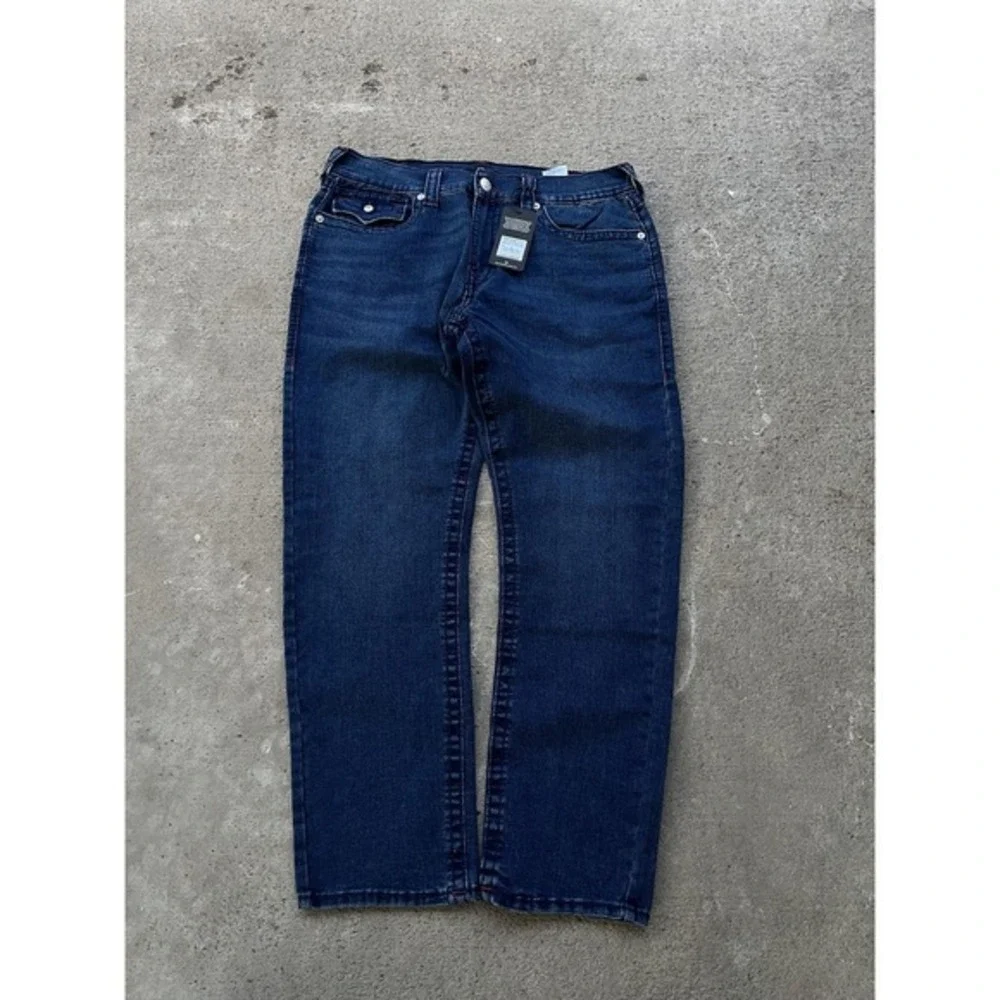 True Religion Geno Big T Flap Relaxed Slim Jeans Mens 36x30 Dark Wash Blue Denim